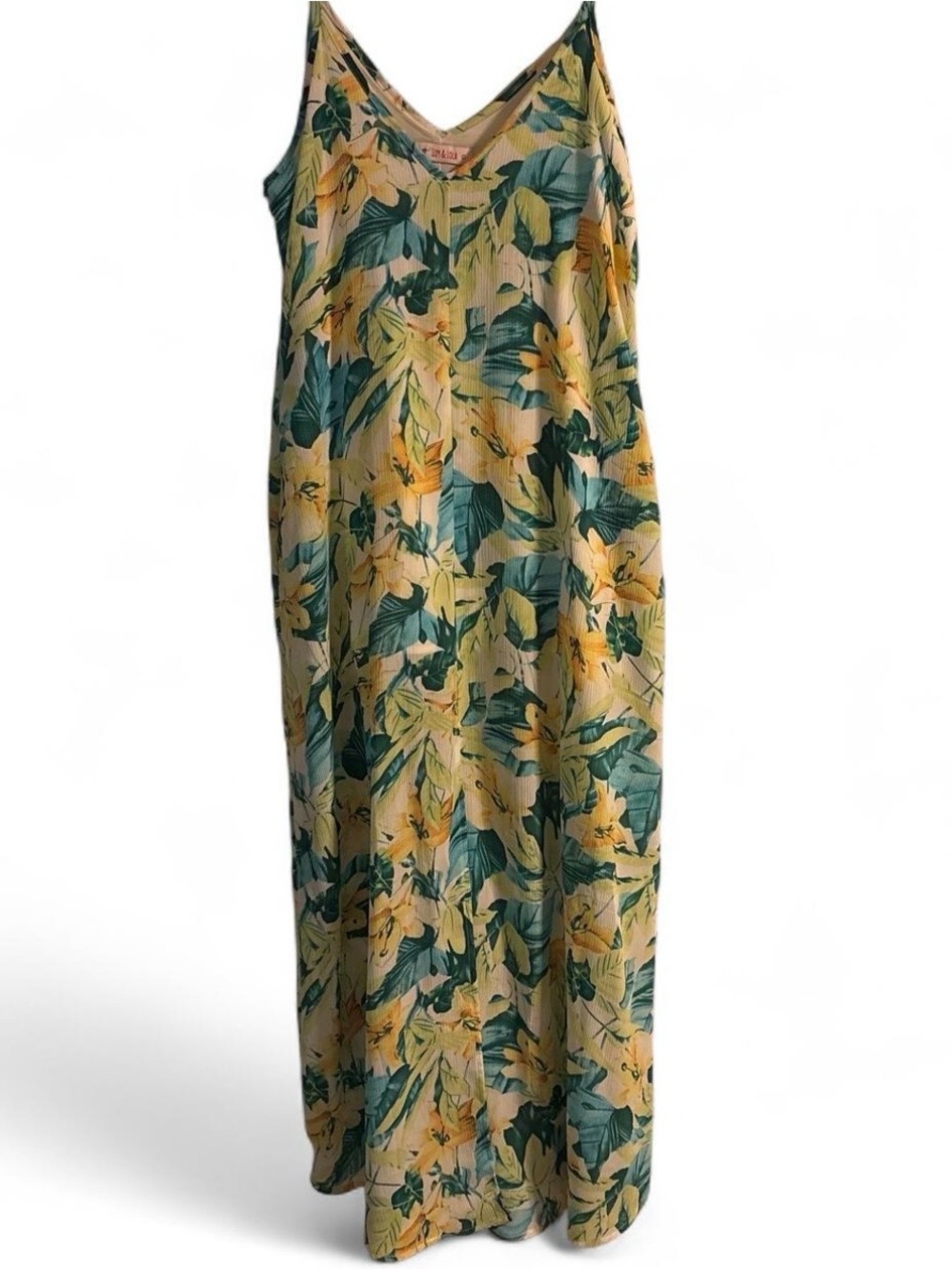 Izzy & Lola White Slip Dress with Yellow, Teal & Orange Floral Print